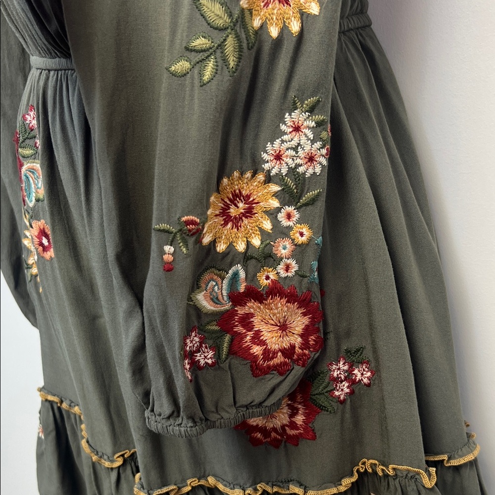 Savanna Jane Green Boho Floral Long Sleeve Dress Size Small - Picture 9 of 16
